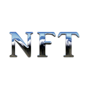 白い背景に青い字で“NFT”と書かれているもの