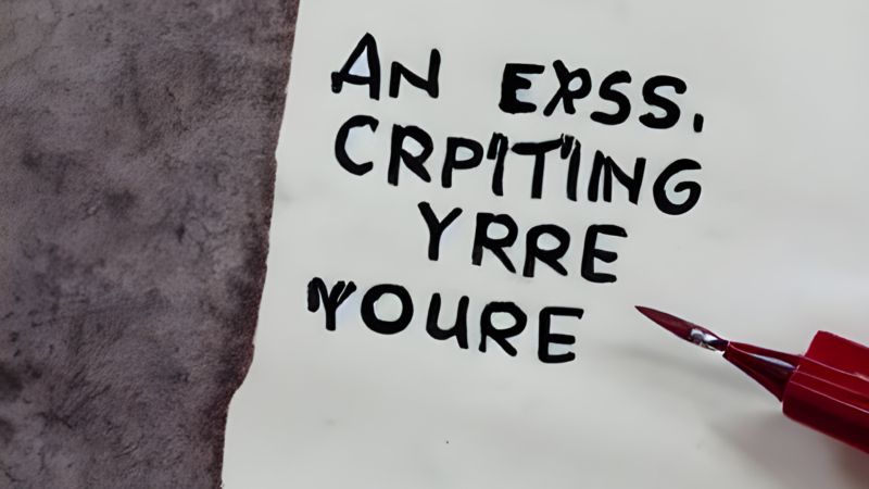 白い紙に“AN EXSs. CRPITING YRRE YOURE”と書かれているイラスト