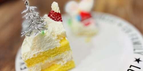 クリスマスケーキがお皿に乗っている写真